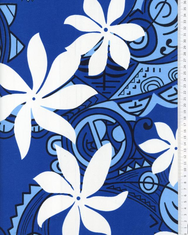 Tissu Polynésien VAHINE Bleu - Tissushop